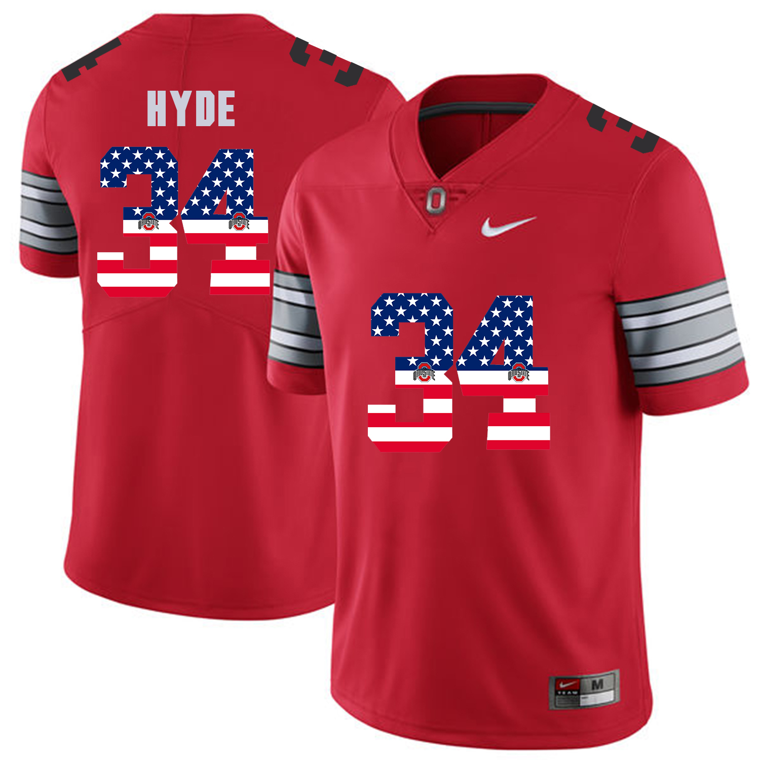 Men Ohio State 34 Hyde Red Flag Customized NCAA Jerseys